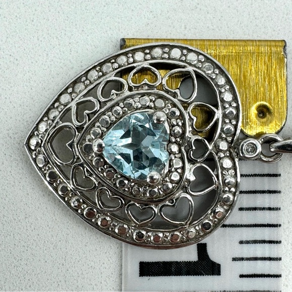 10K WG/925 Filigree Blue Topaz Heart Pendant Necklace - Picture 11 of 16